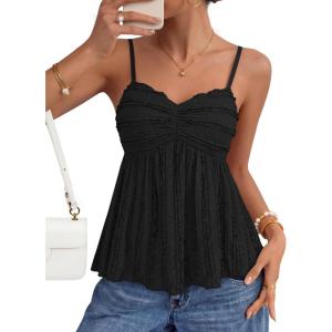 ZESICA Womens Summer Spaghetti Strap Tank Tops 2026 Trendy Going Out Sleeveless V Neck Flowy Y2K Cami Top Fashion Outfits(Black)