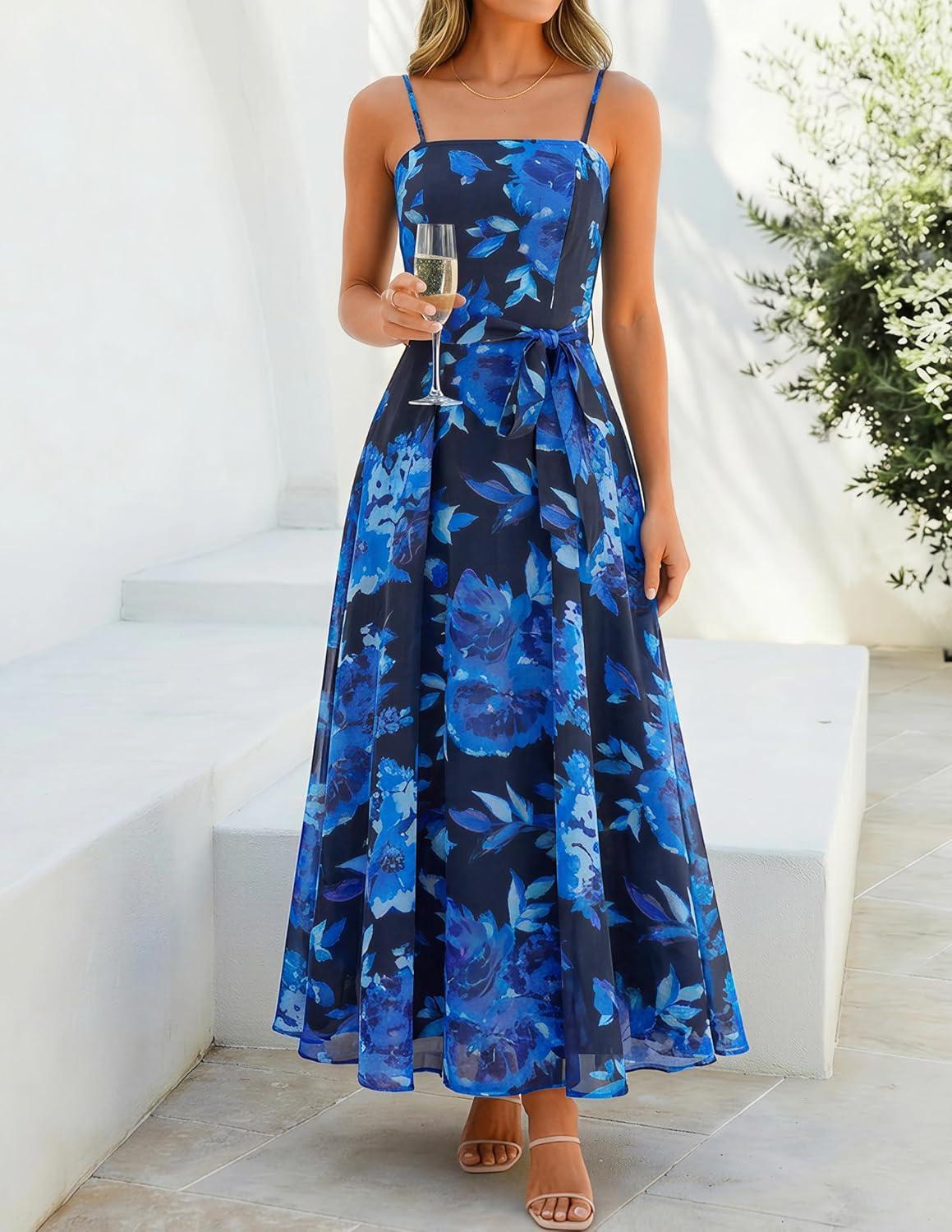 imageZESICA Womens Summer Floral Maxi Dresses 2026 Sleeveless Spaghetti Straps A Line Flowy Wedding Guest Sundress with BeltBlue