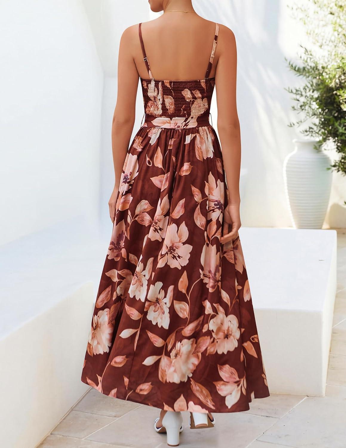 imageZESICA Womens Summer Floral Maxi Dresses 2026 Sleeveless Spaghetti Straps A Line Flowy Wedding Guest Sundress with BeltRust