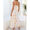 ZESICA Women’s Summer Floral Maxi Dresses 2026 Sleeveless Spaghetti Straps A Line Flowy Wedding Guest Sundress with Belt(Apricot)