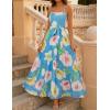 ZESICA Women’s Summer Floral Maxi Dresses 2026 Sleeveless Spaghetti Straps A Line Flowy Wedding Guest Sundress with Belt(Aqua)