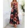 ZESICA Women’s Summer Floral Maxi Dresses 2026 Sleeveless Spaghetti Straps A Line Flowy Wedding Guest Sundress with Belt(Black)