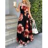 ZESICA Women’s Summer Floral Maxi Dresses 2026 Sleeveless Spaghetti Straps A Line Flowy Wedding Guest Sundress with Belt(Black)