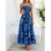 ZESICA Women’s Summer Floral Maxi Dresses 2026 Sleeveless Spaghetti Straps A Line Flowy Wedding Guest Sundress with Belt(Blue)