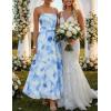 ZESICA Women’s Summer Floral Maxi Dresses 2026 Sleeveless Spaghetti Straps A Line Flowy Wedding Guest Sundress with Belt(Light Blue)