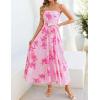 ZESICA Women’s Summer Floral Maxi Dresses 2026 Sleeveless Spaghetti Straps A Line Flowy Wedding Guest Sundress with Belt(Pink)