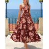 ZESICA Women’s Summer Floral Maxi Dresses 2026 Sleeveless Spaghetti Straps A Line Flowy Wedding Guest Sundress with Belt(Rust)