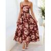 ZESICA Women’s Summer Floral Maxi Dresses 2026 Sleeveless Spaghetti Straps A Line Flowy Wedding Guest Sundress with Belt(Rust)
