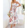 ZESICA Women’s Summer Floral Maxi Dresses 2026 Sleeveless Spaghetti Straps A Line Flowy Wedding Guest Sundress with Belt(White)