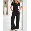 ZESICA 2 Piece Lounge Sets for Women 2026 Casual Summer Short Sleeve Ruched Top Wide Leg Pants Matching Travel Outfits(Black)