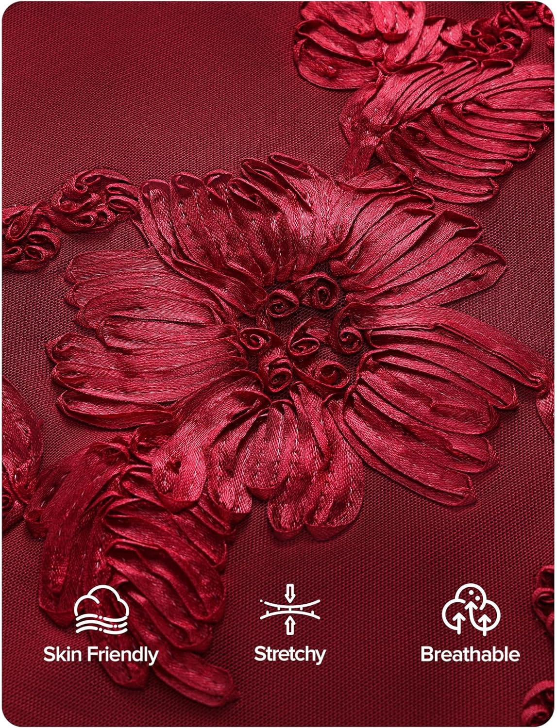 imageZESICA Womens Summer Strapless Floral Midi Dress 2026 Bodycon Mesh Tube Wedding Guest Cocktail Party Formal DressesRed