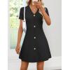 ZESICA Women’s Summer Short Sleeve Knit Mini Dress 2026 Casual V Neck Button Front Business Work Sweater Short Dresses(Black)