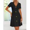 ZESICA Women’s Summer Short Sleeve Knit Mini Dress 2026 Casual V Neck Button Front Business Work Sweater Short Dresses(Black)