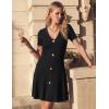 ZESICA Women’s Summer Short Sleeve Knit Mini Dress 2026 Casual V Neck Button Front Business Work Sweater Short Dresses(Black)