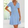 ZESICA Women’s Summer Short Sleeve Knit Mini Dress 2026 Casual V Neck Button Front Business Work Sweater Short Dresses(Blue)