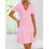 ZESICA Women’s Summer Short Sleeve Knit Mini Dress 2026 Casual V Neck Button Front Business Work Sweater Short Dresses(Pink)