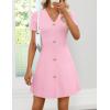 ZESICA Women’s Summer Short Sleeve Knit Mini Dress 2026 Casual V Neck Button Front Business Work Sweater Short Dresses(Pink)