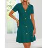 ZESICA Women’s Summer Short Sleeve Knit Mini Dress 2026 Casual V Neck Button Front Business Work Sweater Short Dresses(Teal)