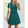 ZESICA Women’s Summer Short Sleeve Knit Mini Dress 2026 Casual V Neck Button Front Business Work Sweater Short Dresses(Teal)