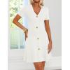 ZESICA Women’s Summer Short Sleeve Knit Mini Dress 2026 Casual V Neck Button Front Business Work Sweater Short Dresses(White)