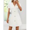 ZESICA Women’s Summer Short Sleeve Knit Mini Dress 2026 Casual V Neck Button Front Business Work Sweater Short Dresses(White)