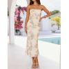 ZESICA Women’s Summer Strapless Floral Midi Dress 2026 Bodycon Mesh Tube Wedding Guest Cocktail Party Formal Dresses(Almond)