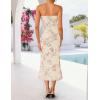 ZESICA Women’s Summer Strapless Floral Midi Dress 2026 Bodycon Mesh Tube Wedding Guest Cocktail Party Formal Dresses(Almond)