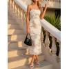 ZESICA Women’s Summer Strapless Floral Midi Dress 2026 Bodycon Mesh Tube Wedding Guest Cocktail Party Formal Dresses(Almond)