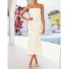 ZESICA Women’s Summer Strapless Floral Midi Dress 2026 Bodycon Mesh Tube Wedding Guest Cocktail Party Formal Dresses(Apricot)