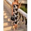 ZESICA Women’s Summer Strapless Floral Midi Dress 2026 Bodycon Mesh Tube Wedding Guest Cocktail Party Formal Dresses(Black)