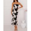 ZESICA Women’s Summer Strapless Floral Midi Dress 2026 Bodycon Mesh Tube Wedding Guest Cocktail Party Formal Dresses(Black)