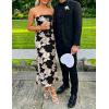 ZESICA Women’s Summer Strapless Floral Midi Dress 2026 Bodycon Mesh Tube Wedding Guest Cocktail Party Formal Dresses(Black)
