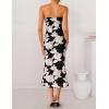 ZESICA Women’s Summer Strapless Floral Midi Dress 2026 Bodycon Mesh Tube Wedding Guest Cocktail Party Formal Dresses(Black)
