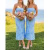 ZESICA Women’s Summer Strapless Floral Midi Dress 2026 Bodycon Mesh Tube Wedding Guest Cocktail Party Formal Dresses(Blue)