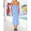 ZESICA Women’s Summer Strapless Floral Midi Dress 2026 Bodycon Mesh Tube Wedding Guest Cocktail Party Formal Dresses(Blue)