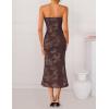 ZESICA Women’s Summer Strapless Floral Midi Dress 2026 Bodycon Mesh Tube Wedding Guest Cocktail Party Formal Dresses(Brown)