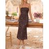 ZESICA Women’s Summer Strapless Floral Midi Dress 2026 Bodycon Mesh Tube Wedding Guest Cocktail Party Formal Dresses(Brown)