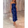 ZESICA Women’s Summer Strapless Floral Midi Dress 2026 Bodycon Mesh Tube Wedding Guest Cocktail Party Formal Dresses(Navy)