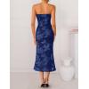 ZESICA Women’s Summer Strapless Floral Midi Dress 2026 Bodycon Mesh Tube Wedding Guest Cocktail Party Formal Dresses(Navy)