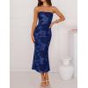 ZESICA Women’s Summer Strapless Floral Midi Dress 2026 Bodycon Mesh Tube Wedding Guest Cocktail Party Formal Dresses(Navy)