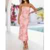 ZESICA Women’s Summer Strapless Floral Midi Dress 2026 Bodycon Mesh Tube Wedding Guest Cocktail Party Formal Dresses(Pink)
