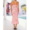 ZESICA Women’s Summer Strapless Floral Midi Dress 2026 Bodycon Mesh Tube Wedding Guest Cocktail Party Formal Dresses(Pink)