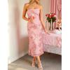 ZESICA Women’s Summer Strapless Floral Midi Dress 2026 Bodycon Mesh Tube Wedding Guest Cocktail Party Formal Dresses(Pink)