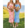 ZESICA Women’s Summer Strapless Floral Midi Dress 2026 Bodycon Mesh Tube Wedding Guest Cocktail Party Formal Dresses(Pink)