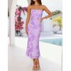 ZESICA Women’s Summer Strapless Floral Midi Dress 2026 Bodycon Mesh Tube Wedding Guest Cocktail Party Formal Dresses(Purple)