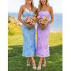 ZESICA Women’s Summer Strapless Floral Midi Dress 2026 Bodycon Mesh Tube Wedding Guest Cocktail Party Formal Dresses(Purple)