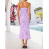 ZESICA Women’s Summer Strapless Floral Midi Dress 2026 Bodycon Mesh Tube Wedding Guest Cocktail Party Formal Dresses(Purple)