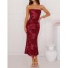 ZESICA Women’s Summer Strapless Floral Midi Dress 2026 Bodycon Mesh Tube Wedding Guest Cocktail Party Formal Dresses(Red)