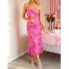 ZESICA Women’s Summer Strapless Floral Midi Dress 2026 Bodycon Mesh Tube Wedding Guest Cocktail Party Formal Dresses(Rose)