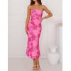 ZESICA Women’s Summer Strapless Floral Midi Dress 2026 Bodycon Mesh Tube Wedding Guest Cocktail Party Formal Dresses(Rose)
